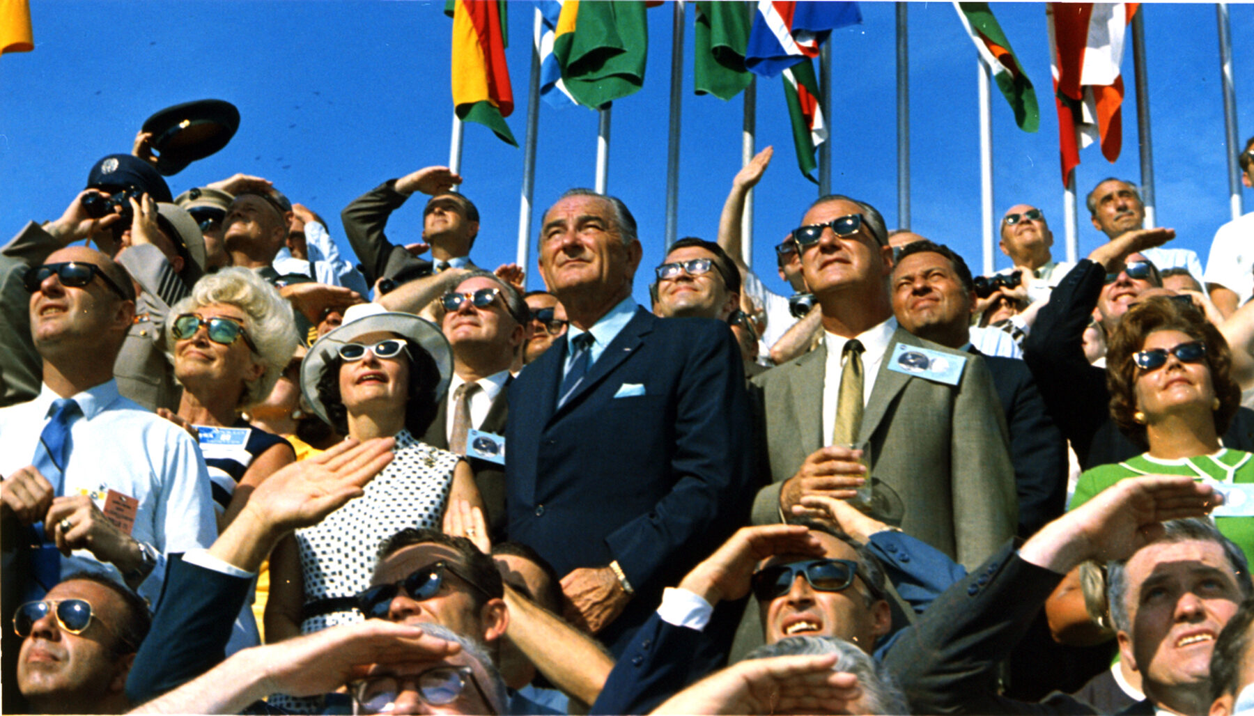 Agnew and Johnson watch Apollo 11